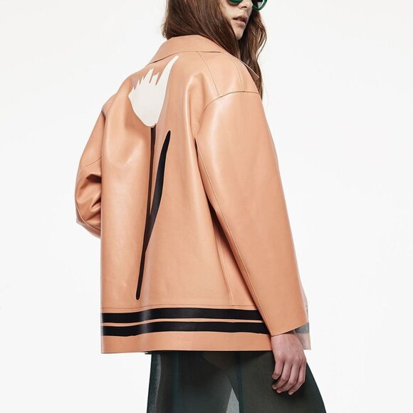 Marni R/15 Peach Leather Tulip-Print Jacket - Picture 1 of 12